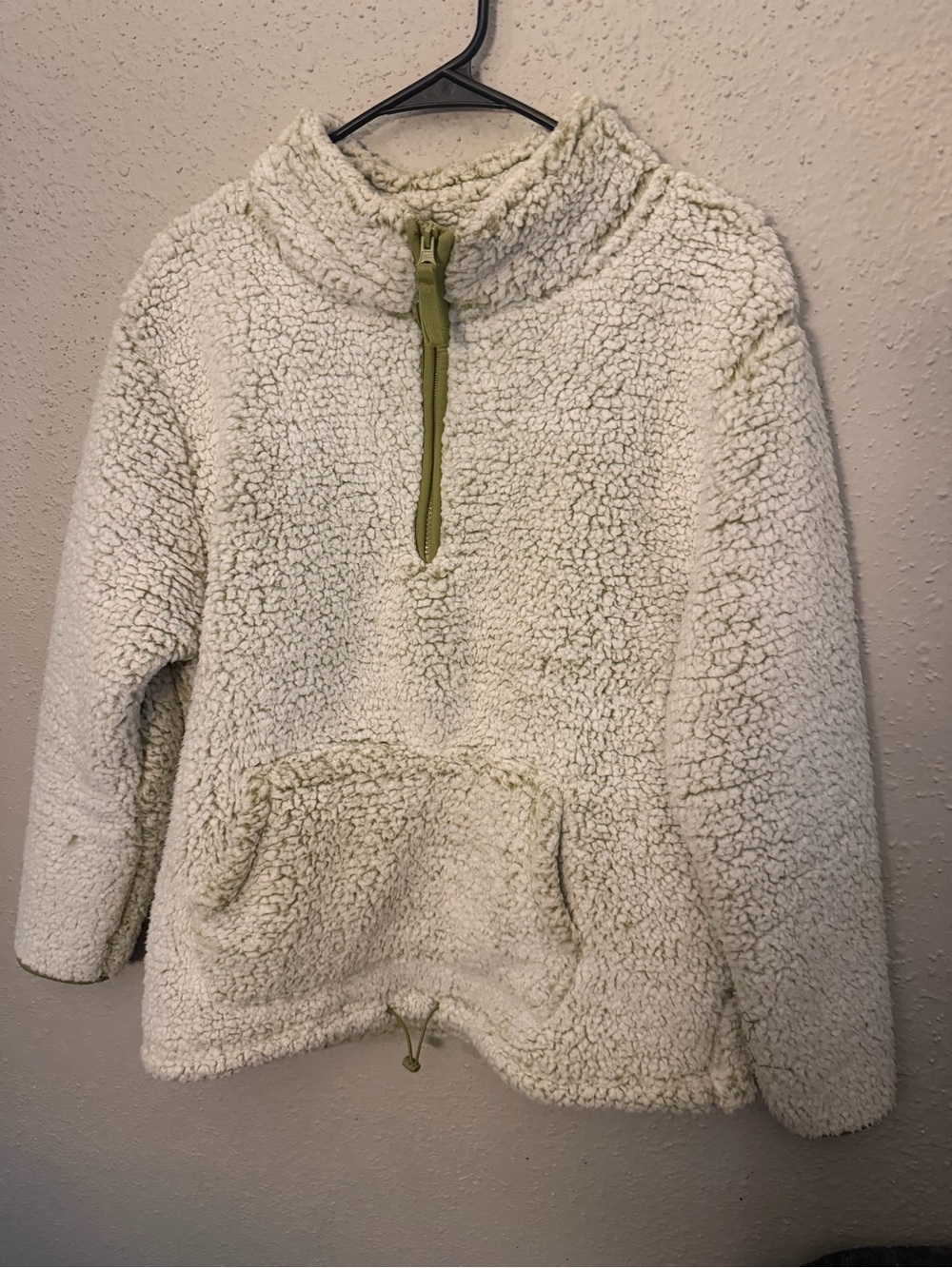 Serra Cream Sherpa Half-Zip Jacket with Green Trim